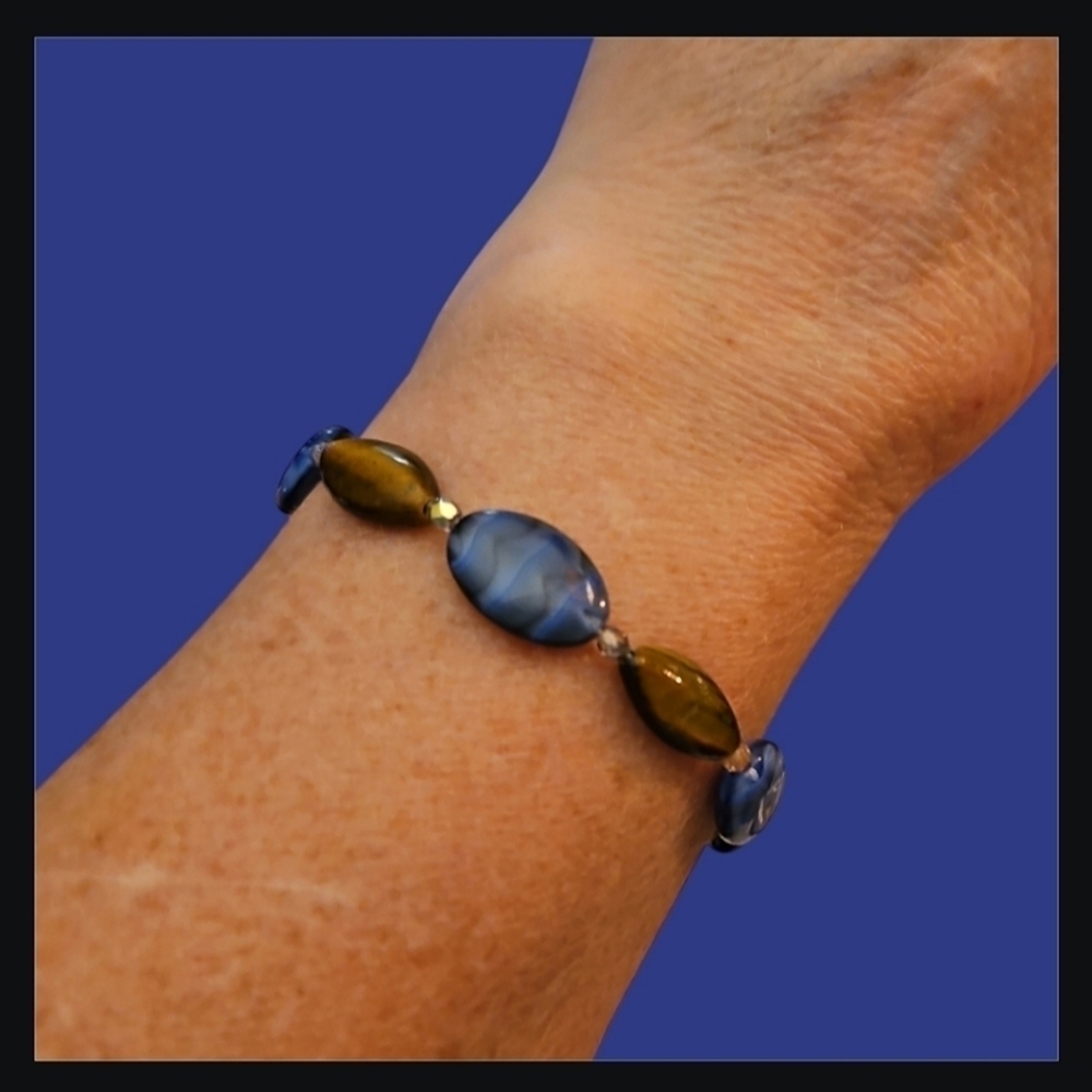 Handmade tiger eye vintage czech glass beaded toggle bracelet